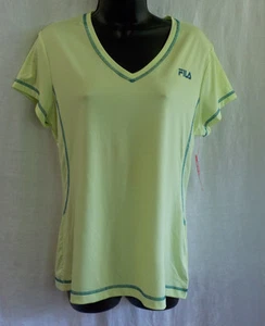 Fila Sport Tee Size L NWT Green Polyester Blend Short Sleeve Mesh Sides V Neck - Picture 1 of 12