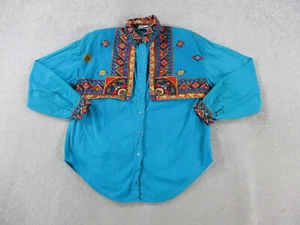 Adobe Rose Shirt Womens Medium Blue Colorful Southwestern Tribal Aztec Art VTG - Picture 1 of 11