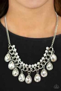 Paparazzi "All Toget-HEIR Now" Layered Rhinestone & Silver Link Necklace - Picture 1 of 3
