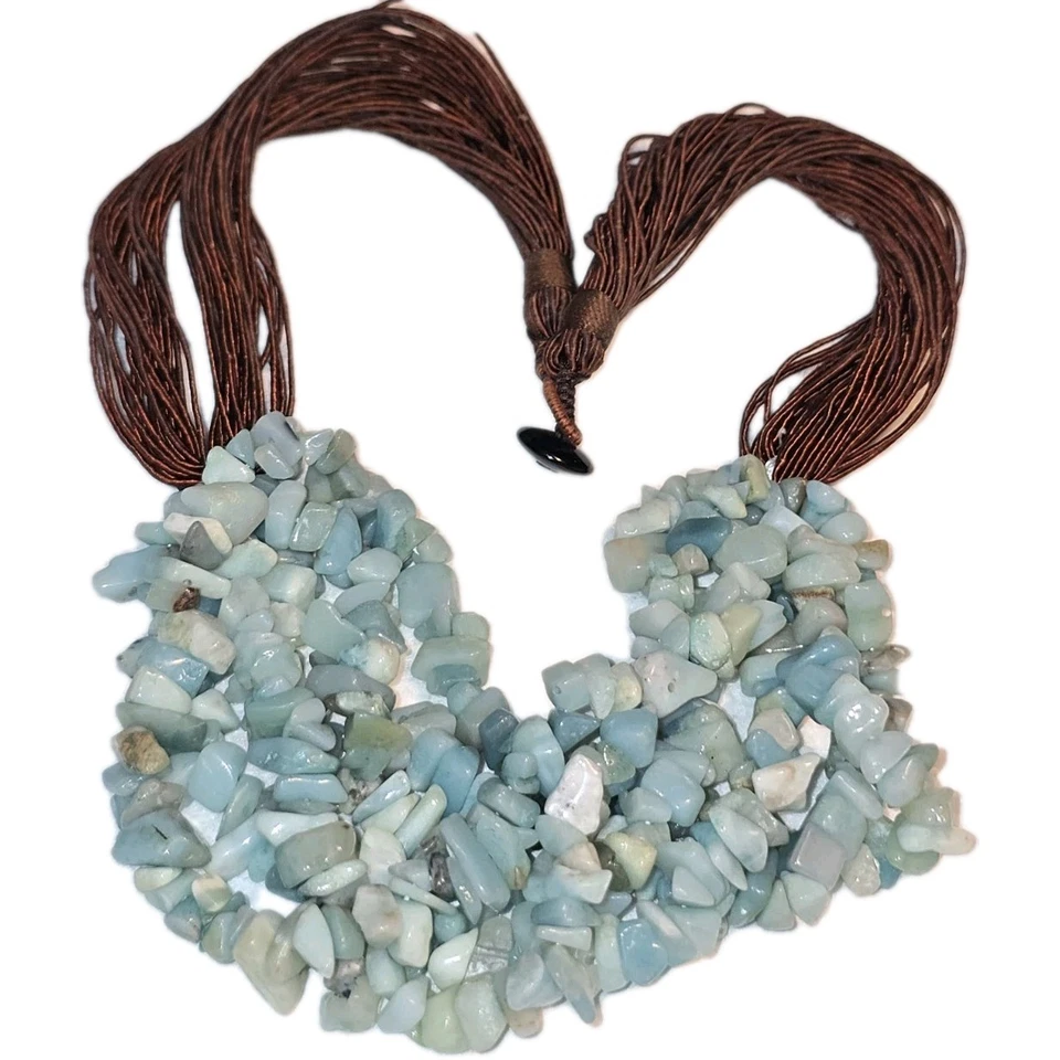 Collar artesanal de múltiples hilos de piedras preciosas azules calcadonia Larimar de 500 quilates 20" Foto 1 de 4