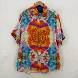 Bugatchi Shirt Mens Large Multicolor Linen Short Sleeve Abstract Button Up Art - Picture 1 of 14