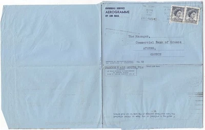 Australia - 1963 Formula Aerogramme No. 58 Commonwealth Bank to Greece - Image 1 of 2