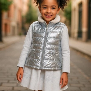 JouJou Girls Vest Size Small 7 Silver Quilted Jou NEW - Picture 1 of 8