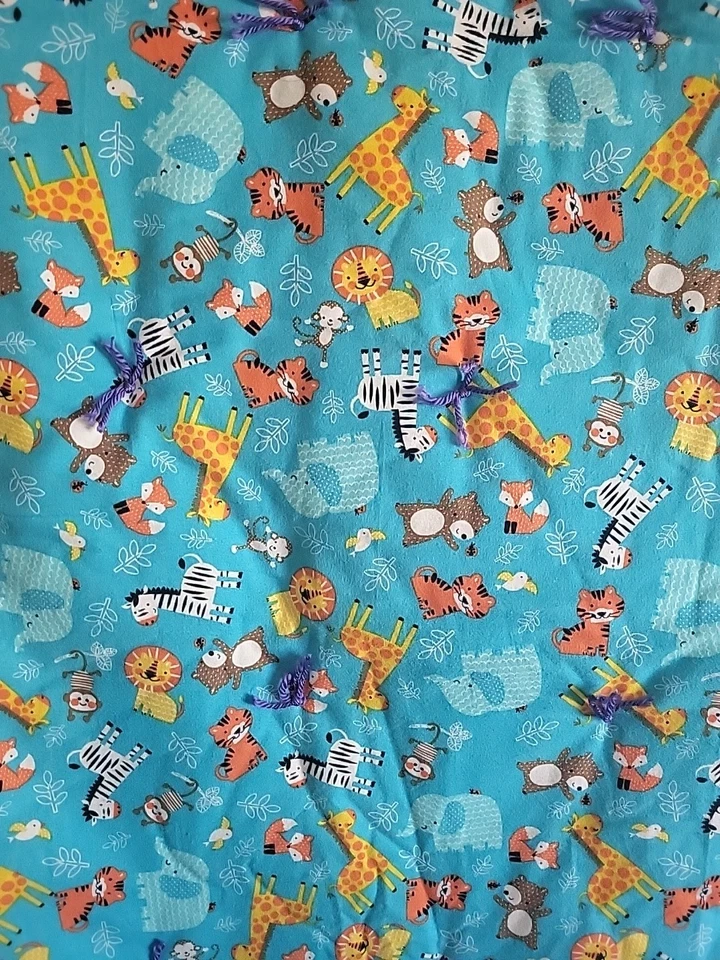Manta bebé franela suave edredón hecho a mano atado azul amarillo selva nuevo 40"x58" Foto 1 de 4