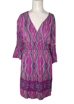 Joyous & Free Beaded Surplice Dress Size M Smocked Tribal Flare Sleeves READ - Image 1 of 4