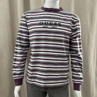 Vintage 90s Guess Jeans OG Capsule Los Angeles Striped Long Sleeve Shirt Size SM - Image 1 of 4