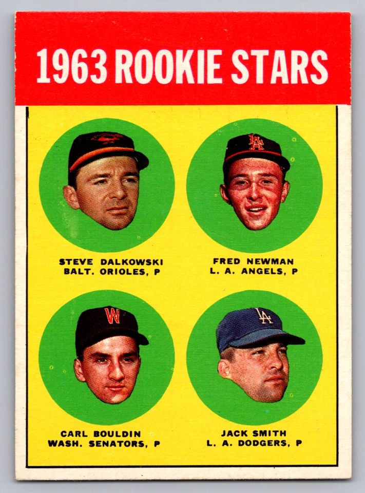 1963 TOPPS #496 STEVE DALKOWSKI/FRED NEWMAN/CARL BOULDIN/JACK SMITH ROOKIES - Image 1 of 3