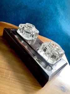 Vintage Wooden Glass Inkwell Set Desk Calligraphy Unique Office Desk Decor - Picture 1 of 7