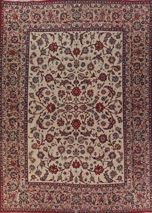 Vegetable Dye Floral Najafabad Ivory Wool Hand-made Semi-Antique Area Rug 10x13 - Picture 1 of 24