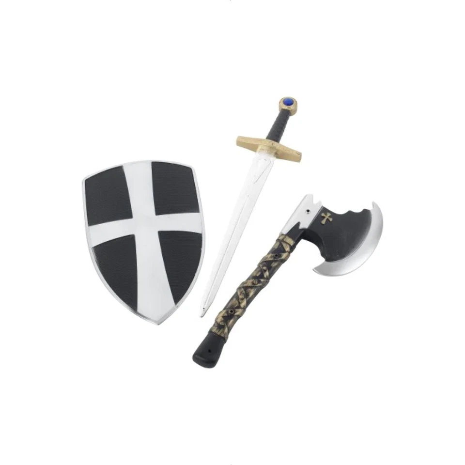 Medieval Knight Crusader Set Sword Axe & Shield Fancy Dress Costume Accessory - Image 1 of 1