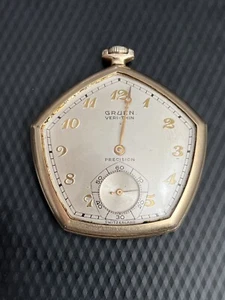 orologio pendente pentagono verde molto sottile 17j oro 10k riempito - Foto 1 di 6