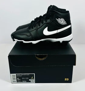 Nike Jordan 1 Mid Youth Cleat Black White HF6883 001 Size 5Y - Picture 1 of 13