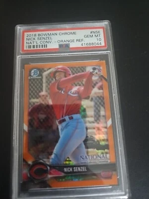 2018 Nick Senzel Bowman Chrome 10/25 National Conv Orange Ref JSA Gem Mint 10 - Image 1 of 2