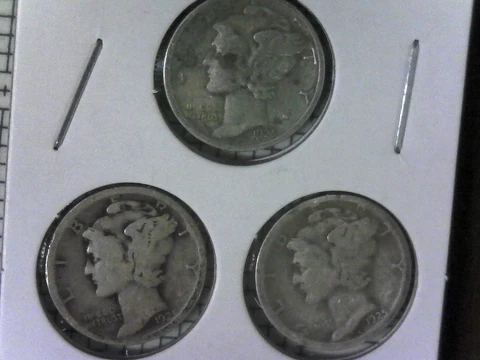 1925- P- D-S- Mercury dimes! no cost shipping! 3 coins! Cover