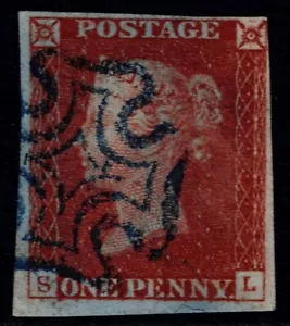 1841 1d Red Plate 16 SL 4m BLUE Maltese Cross Basal Shift Superb Cat. £650.00 - Picture 1 of 1