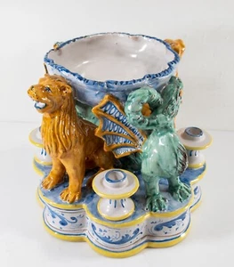 Centro de mesa vintage de mayólica de loza italiana de mediados de siglo con leones y dragones - Imagen 1 de 11
