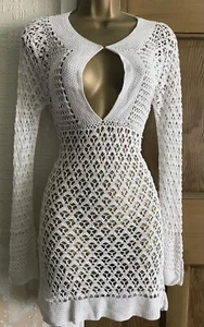 Size Uk 2 ❤️ KAREN MILLEN White Crochet Vintage Mini Dress /Top Party 8 10 Uk - Picture 1 of 12