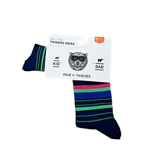 Pair of Thieves Casual Socks Men's Striped Dad + Kid  Small Navy Blue - Picture 1 of 3