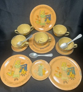 Vintage OHIO ART Tin Litho CINDERELLA Tea Set 16 Piece Fairy God Mother Mice - Picture 1 of 24