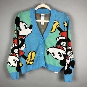 Disney Mickey & Co All Over Print Knit Cardigan Womens SZ M Button Front V-Neck - Picture 1 of 7