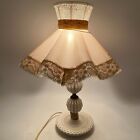 Vintage 16" TABLE LAMP Plastic White Base and Clip On Scallop Shade