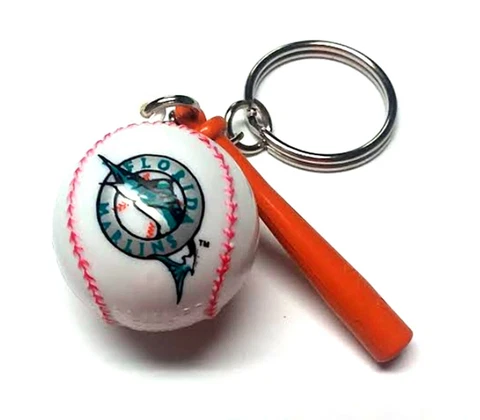 MIAMI MARLINS KEYCHAIN BALL & BAT 1" ROUND BALL LICENSED NEW MLB CHARM PULL Cover