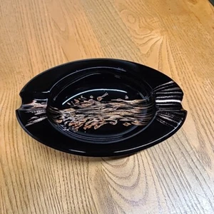 MCM Black Oval Murano Vincenzo Nason Avventurina Art Glass Ashtray Trinket Bowl - Picture 1 of 16