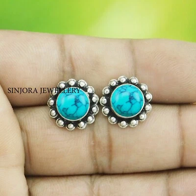 Aretes hechos a mano de plata de ley 925 con piedras preciosas turquesa Foto 1 de 4