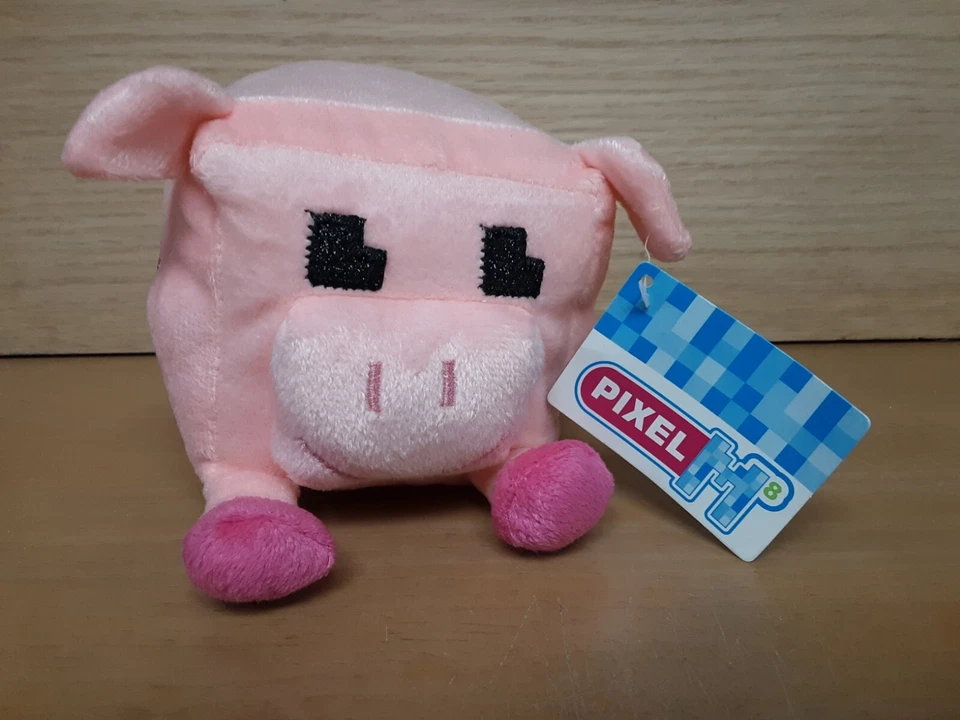 Nanco Pixel M8 Pink Plush Pig Stuffed Animal Toy 4"x6" Black Sparkle Eyes Cube - Image 1 of 4