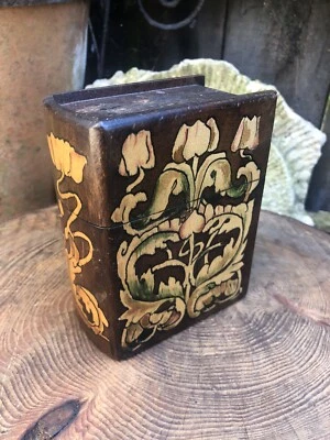 Antique Art Nouveau wooden playing card box twin pack pokerwork 1900's Edwardian - Image 1 of 4