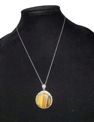 Colar pingente olho de tigre (20 polegadas) em aço inoxidável 40,30 ctw - Imagem 1 de 3