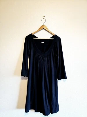 Espléndido vestido túnica plisado tejido manga 3/4 cuello redondo para mujer-negro-talla grande Foto 1 de 4