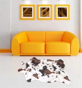 Faux Fur Cowhide Area Rugs Cow Skin Hide Leather Carpe 3.6x2.5 Ft Home Decor Mat - Picture 1 of 11