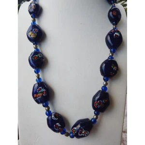 Vintage Art Glass Beaded Necklace Handcrafted 20 Inches Rich Blue - Picture 1 of 7