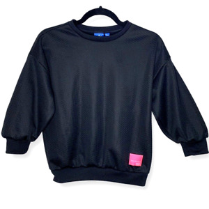 Adidas Youth Sweatshirt Medium Black Honeycomb 3/4 Balloon Sleeve Crewneck Kids