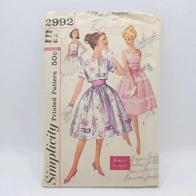 Simplicity 2992 Misses Vintage Dress And Bolero Shrug Sewing Pattern Size 12 CUT - Image 1 of 4