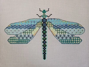 Stitched 18ct DRAGONFLY DREAMS Needlepoint Canvas in Metallic Threads BEAUTIFUL - Picture 1 of 5