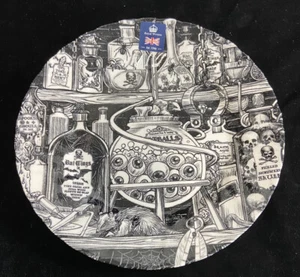Royal Wessex Creepy 4 Dinner Plates Black & White Skulls Boiling Pot Eyeballs - Picture 1 of 6