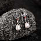 F02 Earrings 3 Leaves Ornament with Agate and Freshwater Pearl 925 Silver