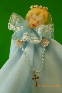 WEIHNACHTEN blauer ENGEL mit Rosenkranz Figur Spieluhr Handarbeit "WIE TOLL DU BIST" - Bild 1 von 11