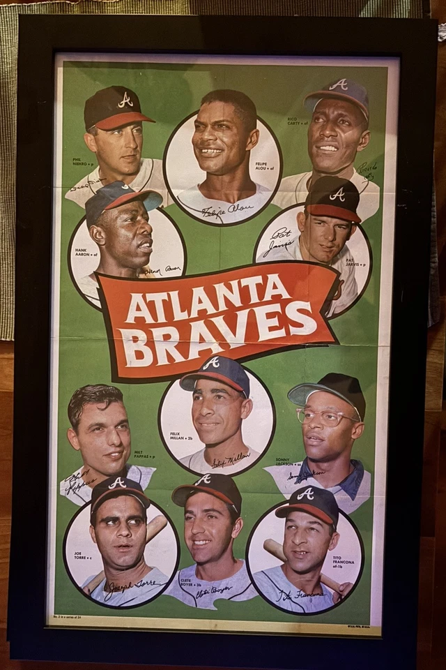 Cartel 1969 Topps Team Braves #2 Braves Aaron, Torre, Alou, Niekro EX enmarcado Foto 1 de 1