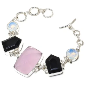 Rose Quartz Gemstone Handmade 925 Sterling Silver Jwelery Bracelet Size 7-8" - Picture 1 of 1