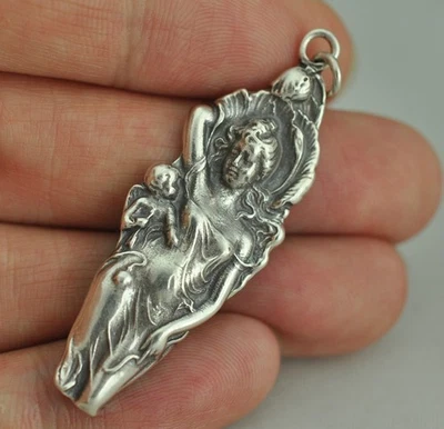 Кулон с цветочным узором богини Венеры Амура из чистого серебра 925 пробы - Изображение 1 из 2