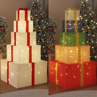 LED Geschenkbox 5er Set Weihnachten Beleuchtete Weihnachtsdeko Dekoboxen  - Bild 1 von 2