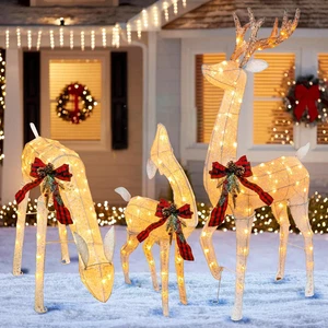 Juego familiar de ciervos de Navidad preiluminados de 3 piezas decoraciones de patio al aire libre con luces - Imagen 1 de 12