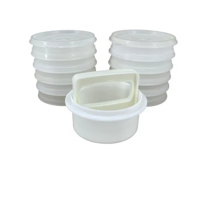 Vintage Tupperware 4" Hamburger Patty Press/Ring & 10 Freezer Keepers w/2 Lids - Image 1 of 4
