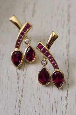 Ross Simon 18k yellow gold/Sterling Silver cherries sapphire lab created Earring - Image 1 of 4
