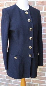 Cárdigan Chaqueta Larga Tejida Boucle Azul Marino Colección St John Logo Botones Talla 10 - Imagen 1 de 9