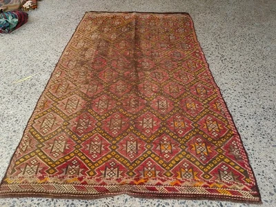 Vintage Turkish Kilim Rug 5.6x9.8 ft | Handmade Wool Large Tribal Carpet - Image 1 of 4