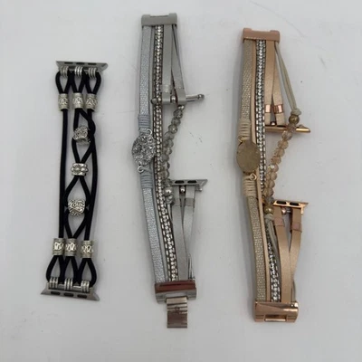 Interchangeable Apple Watch Bands Rhinestone Accents - Black Silver & Rose Gold - Image 1 of 4